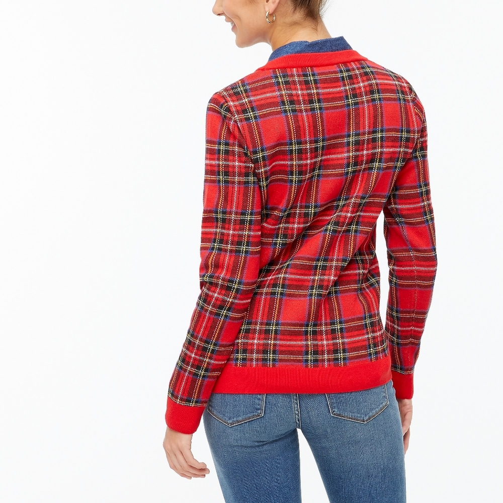 New! J Crew sz XS X-Small Red Tartan Plaid Christmas Sweater Cotton NWT - Picture 4 of 13